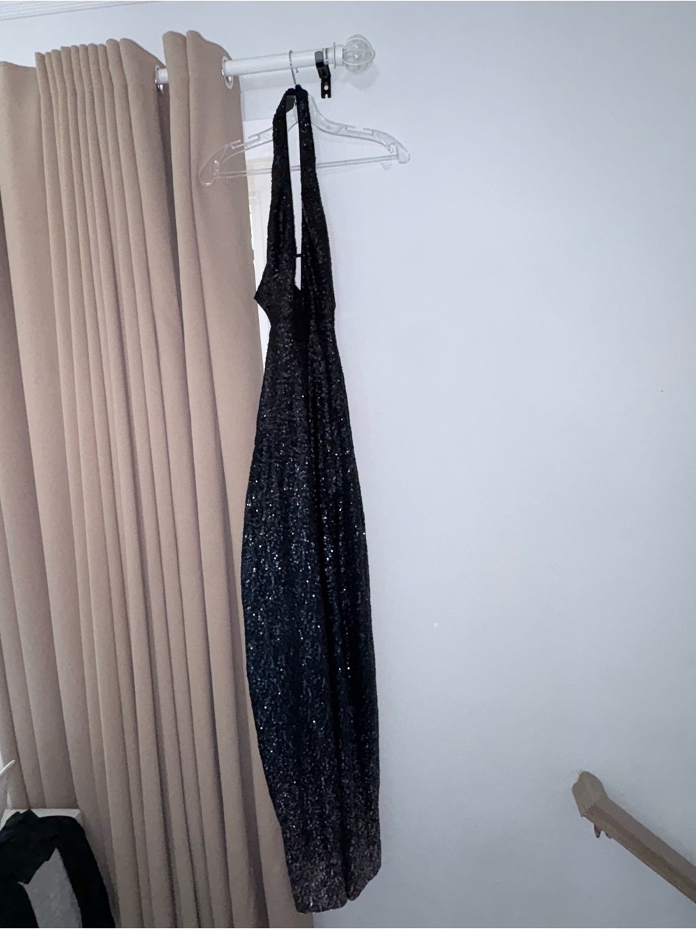 ABS Allen Schwartz Black Sparkle One-Shoulder Maxi Dress